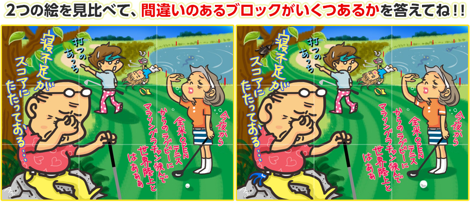 2つの絵を見比べて、間違いのあるブロックがいくつあるかを答えてね