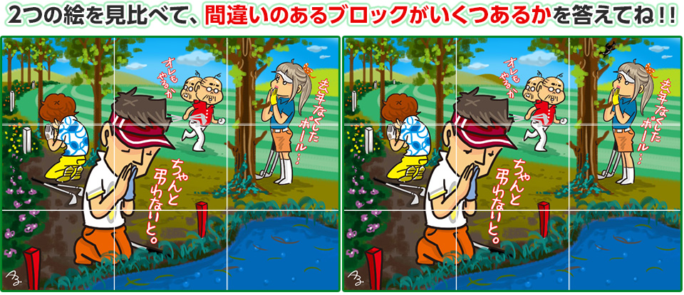2つの絵を見比べて、間違いのあるブロックがいくつあるかを答えてね