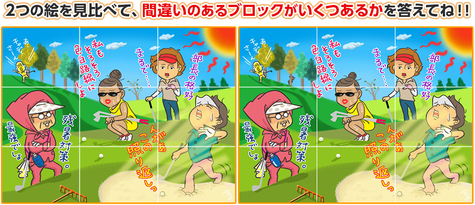 2つの絵を見比べて、間違いのあるブロックがいくつあるかを答えてね